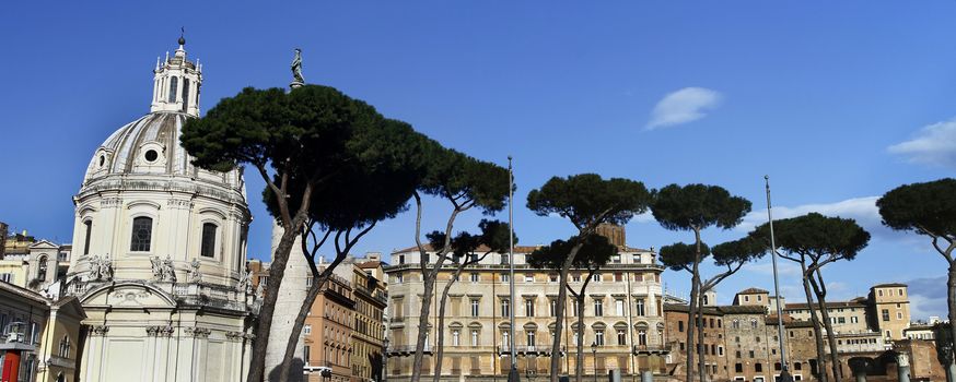 Partial view of the Church Santa Maria di Loreto located near the Trajan's Market area in Rome, Italy