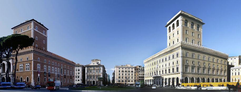 Ground view of Piazza Venezia located in Rome, Italy.