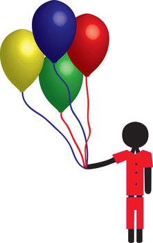 boy with balloons
in red blue yellow and green
