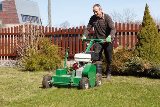 Lawn Aerator.A lawn aerator is a garden tool or machine designed to aerate the soil in which lawn grasses grow