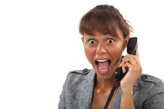 Woman shocked on the phone