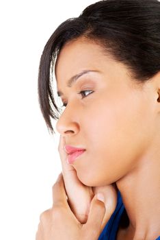 Woman with toothache , isolated on white