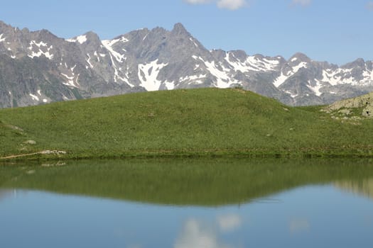 High Mountain lake with reflection on a sunny day