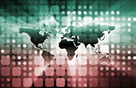 Technology Services on World Map Digital Art