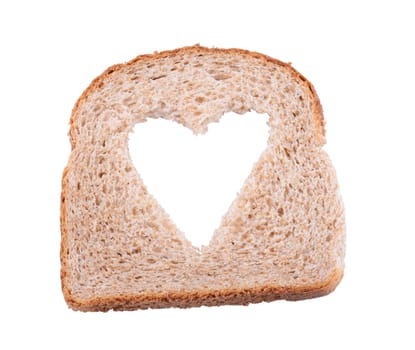 brown bread slice with sybol of heart for heathly living