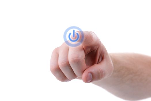 finger turning on power symbol isolated on white background