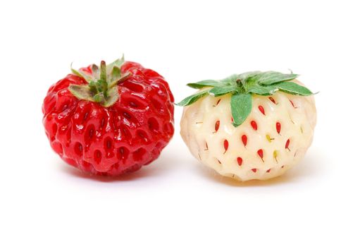 Ripe White and Red Strawberries, on white background