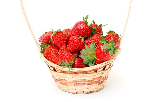 Ripe Red Strawberries in basket, on white background