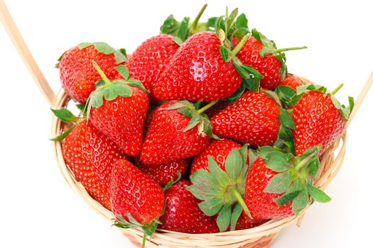 Ripe Red Strawberries in basket, on white background