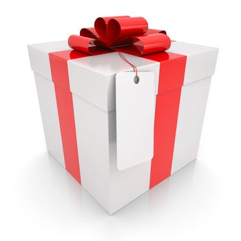 Gift box with a label. Isolated render on a white background