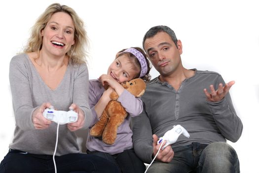 Family playing video games