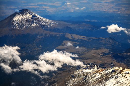 Aerial view of Popocatepetl volcano near Mexico City