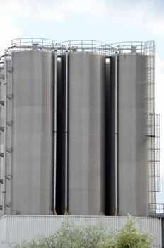 Stainless storage tanks at the port of Antwerp.