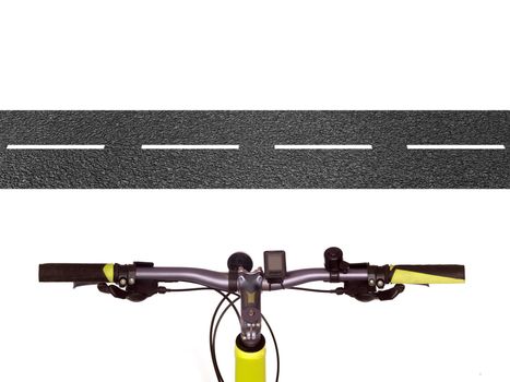 Bicycle handlebars isolated against a plain backgroubd