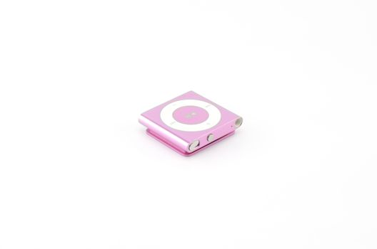 pink mp3 player isolated on white background