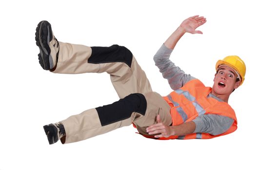 Construction worker falling over