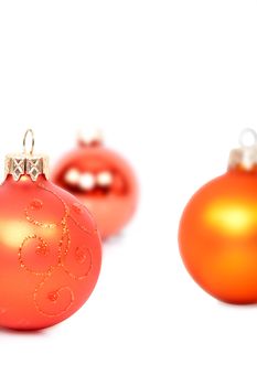 christmas balls, red  and orange, isolated on white background 