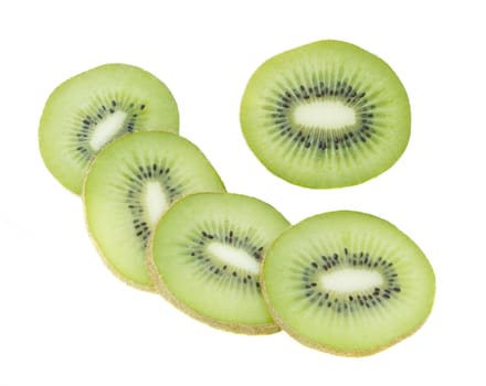 kiwi fruit slices isolated on white background