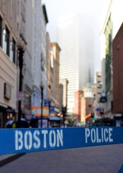 A Police Barricade At A Crime Scene In Boston USA