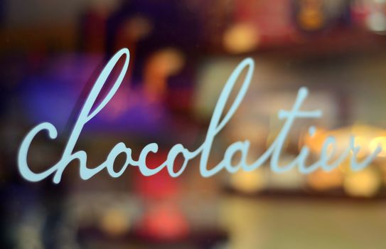 Food And Retail Image Of A Chocolatier's Window With Shallow Depth Of Field