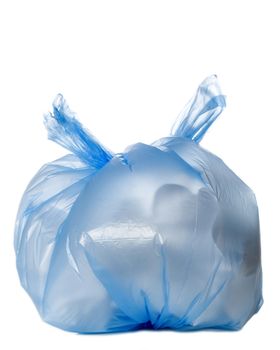 Blue garbage bag isolated on a white background