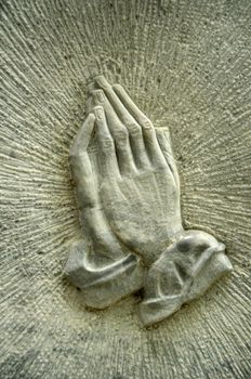 Christian Image Of Jesus' Praying Hands On A Gravestone