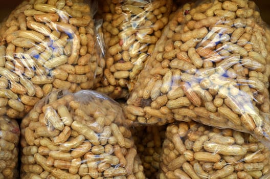 Background Food Image Of Bags Of Peanuts At A Market