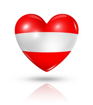 Love Austria symbol. 3D heart flag icon isolated on white with clipping path