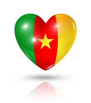 Love Cameroon symbol. 3D heart flag icon isolated on white with clipping path