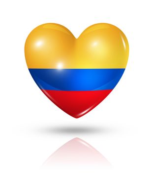 Love Colombia symbol. 3D heart flag icon isolated on white with clipping path