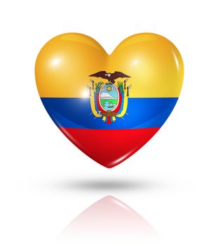 Love Ecuador symbol. 3D heart flag icon isolated on white with clipping path
