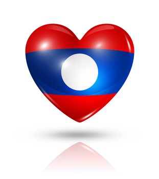 Love Laos symbol. 3D heart flag icon isolated on white with clipping path