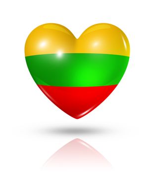 Love Lithuania symbol. 3D heart flag icon isolated on white with clipping path