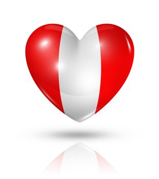 Love peru symbol. 3D heart flag icon isolated on white with clipping path