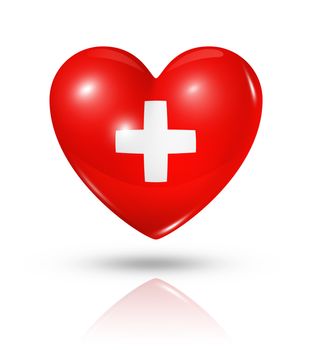 Love Switzerland symbol. 3D heart flag icon isolated on white with clipping path