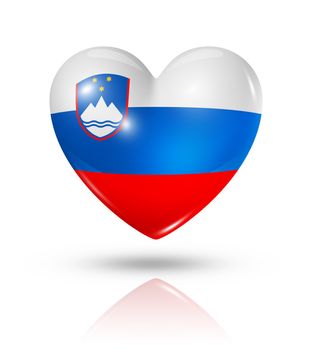 Love Slovenia symbol. 3D heart flag icon isolated on white with clipping path