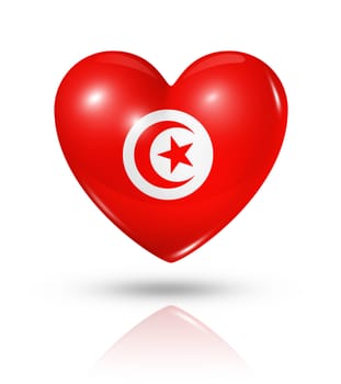 Love Tunisia symbol. 3D heart flag icon isolated on white with clipping path