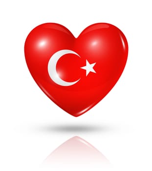 Love Turkey symbol. 3D heart flag icon isolated on white with clipping path