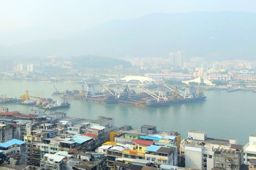  Macao port district in the morning mist
