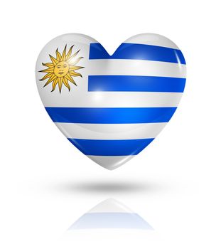 Love Uruguay symbol. 3D heart flag icon isolated on white with clipping path