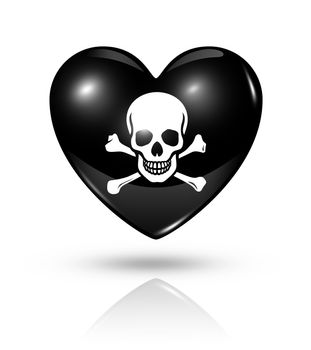 Love pirate symbol. 3D heart death flag icon isolated on white with clipping path