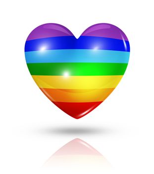 Love peace symbol. 3D rainbow heart flag icon isolated on white with clipping path