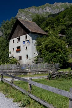 Mountain town hall in switzerland alps