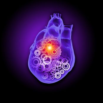 Human heart image with mechanisms. Health and medicine