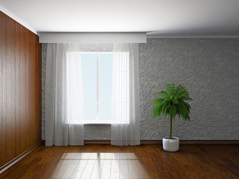 The empty room with plant near the window