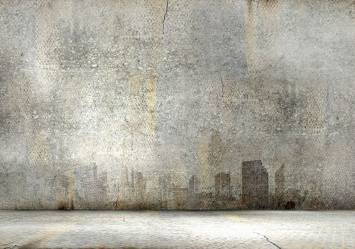 Background image of cement wall with city picture
