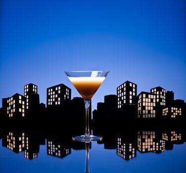 Metropolis Coffee Martini cocktail in skyline setting