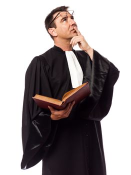 one caucasian lawyer man in studio isolated on white background