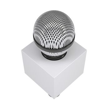 A television microphone with blank advertising cube. Isolated render on a white background