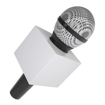 A television microphone with blank advertising cube. Isolated render on a white background